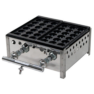 業務用 たこ焼き器 2丁セット 18穴×2枚 フチ高 鉄製 カンテキ付 ガス式 