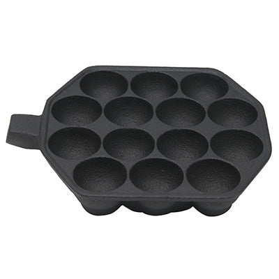 鉄鋳物 たこ焼き器 おやつグルメ まんまるプレート 14穴（片手 木柄付）アイデア次第で色んなおやつが作れる！