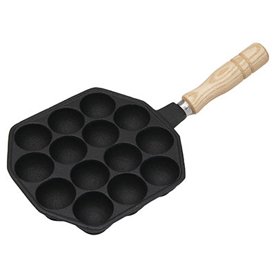 鉄鋳物 たこ焼き器 おやつグルメ まんまるプレート 14穴（片手 木柄付）アイデア次第で色んなおやつが作れる！