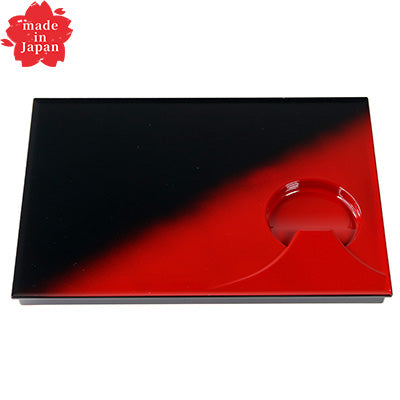 樹脂製 耐熱月山プレート 黒朱ツートン（25cm×18cm） 光沢 トレー 皿　日本製