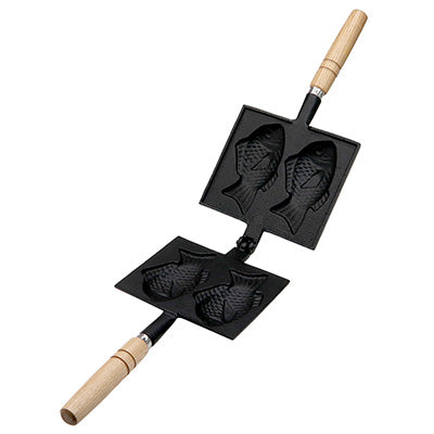 たい焼き器 木柄 家庭用 鋳鉄  2匹 熱伝導 アウトドア 製菓