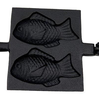 たい焼き器 木柄 家庭用 鋳鉄  2匹 熱伝導 アウトドア 製菓